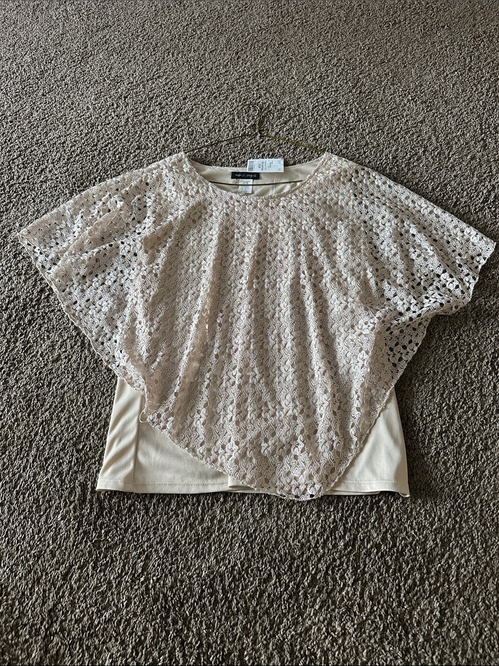 Women’s Cream Lace Overlay Flutter Sleeve Blouse